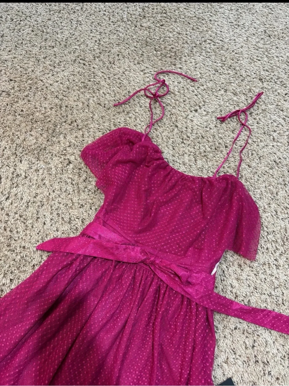 Lulu's Fuchsia Polka Dot Maxi Dress with Tie Straps